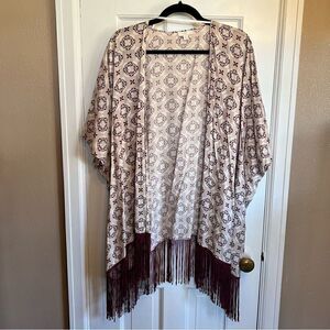 Charming Charlie Printed Fringe Detail Cardigan